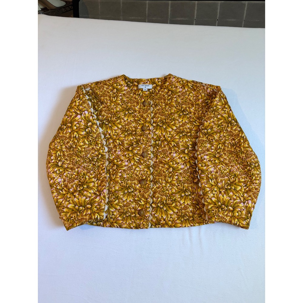 Kika Vargas x Target Quilted Floral Jacket Yellow Pink Scallop Trim Size L
